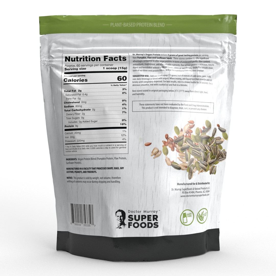 Dr. Murray s Super Foods 3 Seed Vegan Protein Powder Unflavored 16 oz and 32 oz